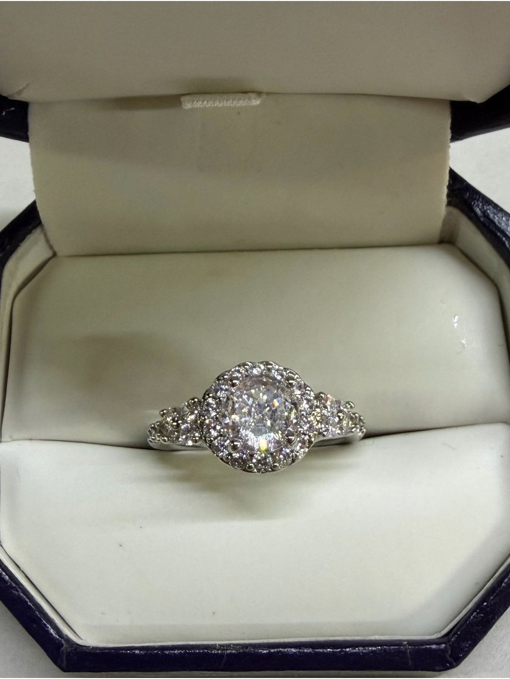 Sparkling Halo Silver Cubic Zirconia Ring with Clear Center Stone
